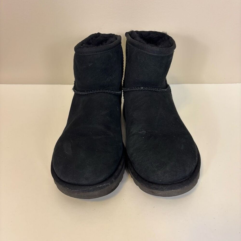 UGG Black Mini Fur Lined Winter Boots Women's Size 7 - Picture 4 of 8